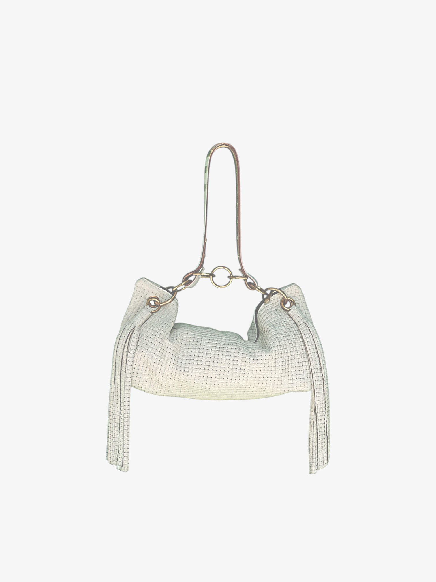 Blair Shoulder Bag, Cream Embossed Leather/Tassels