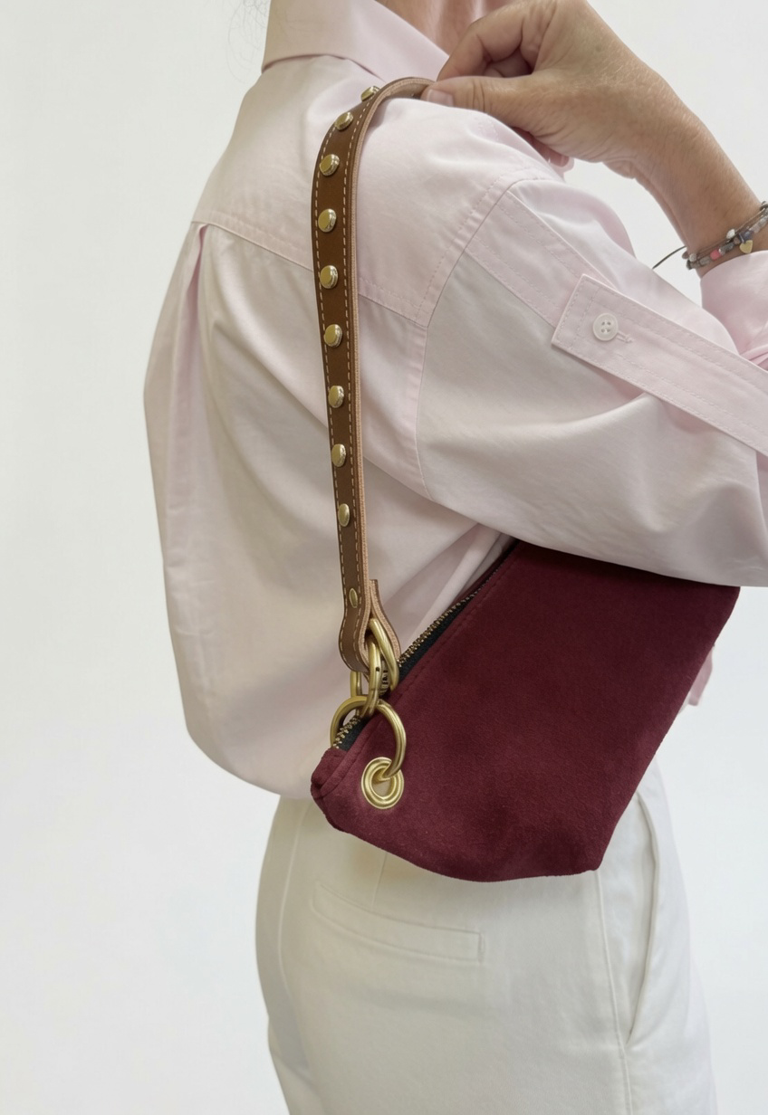 Baby Blair Shoulder Bag, Burgundy Suede
