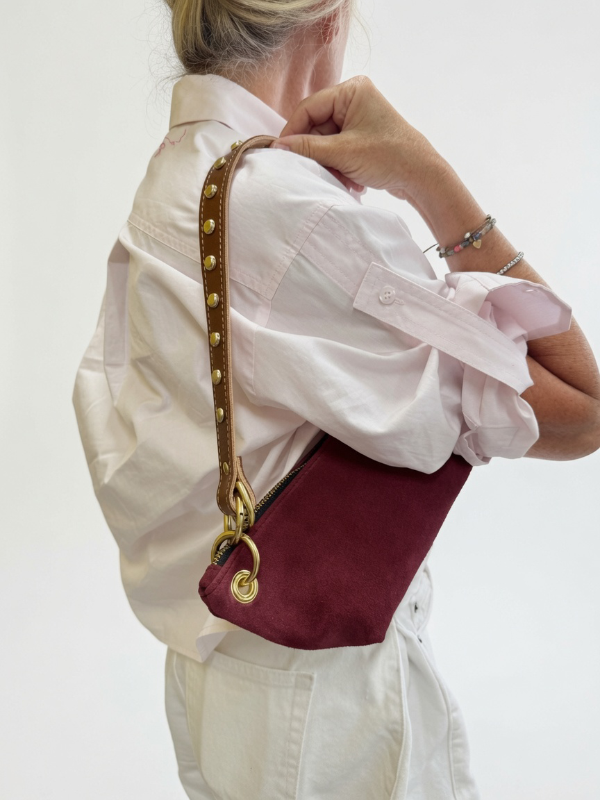 Baby Blair Shoulder Bag, Burgundy Suede