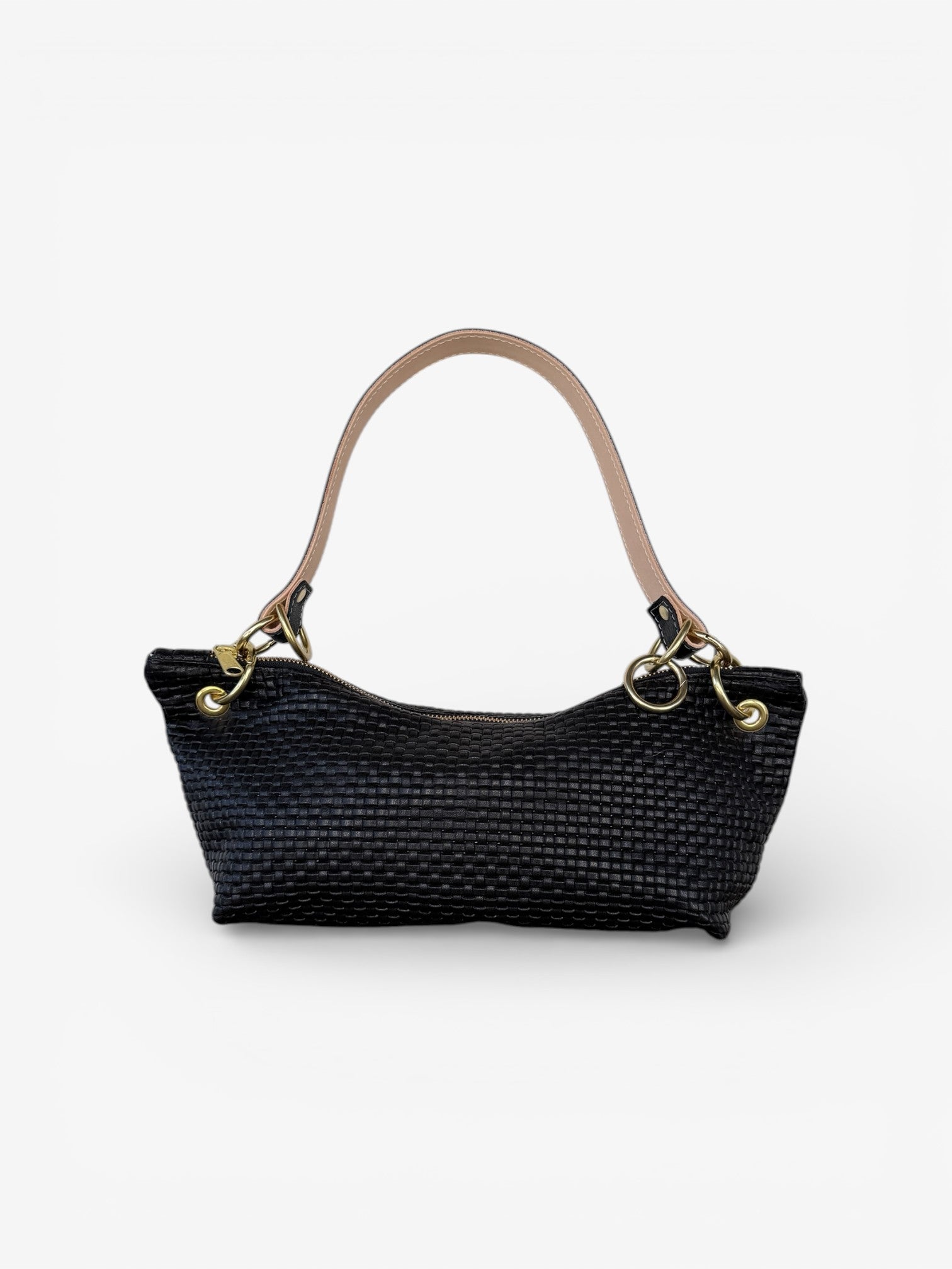 Blair-East West Shoulder Bag, Black Woven Leather