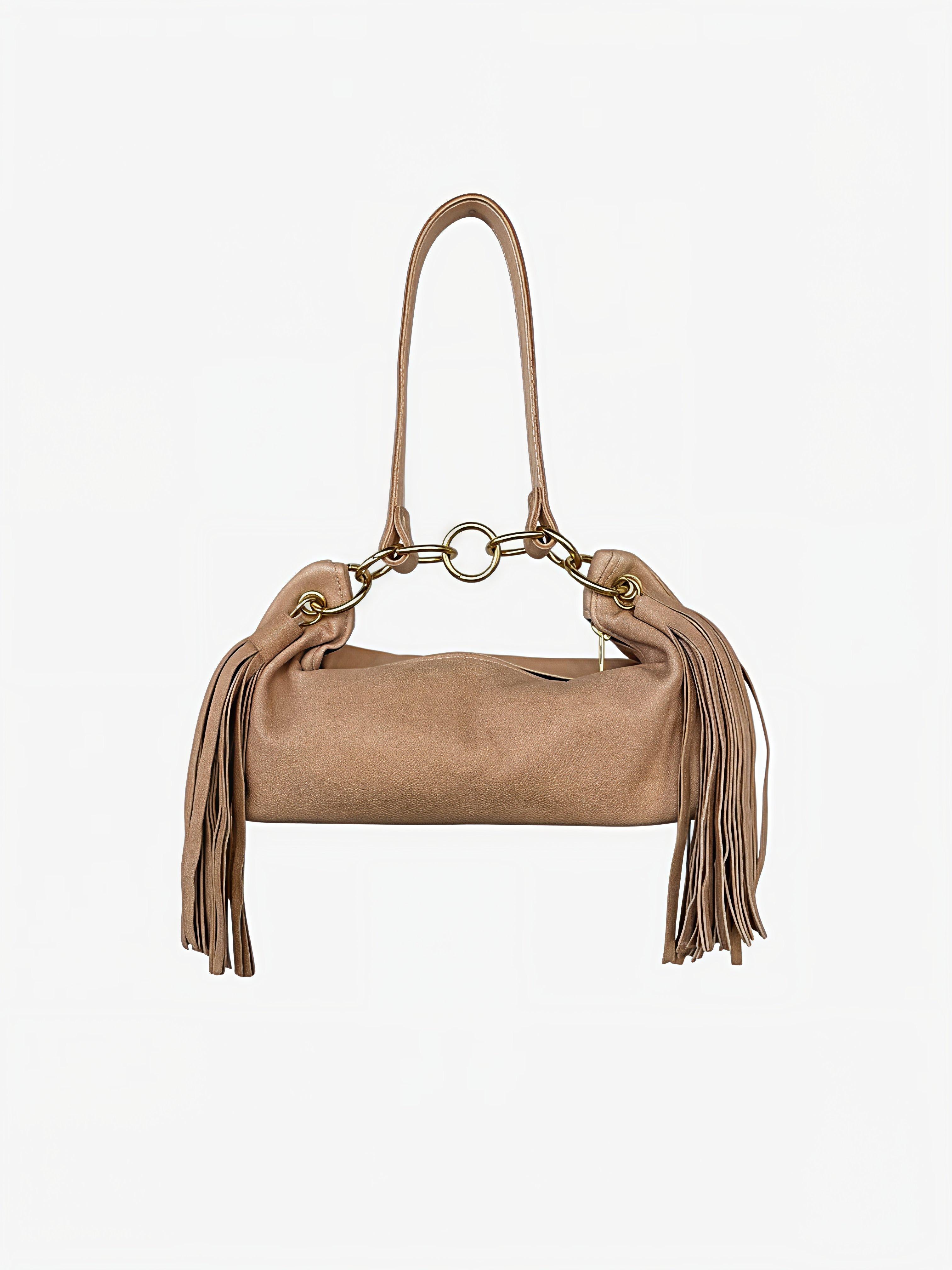 Blair-East West Shoulder Bag, Camel Leather/Tassels
