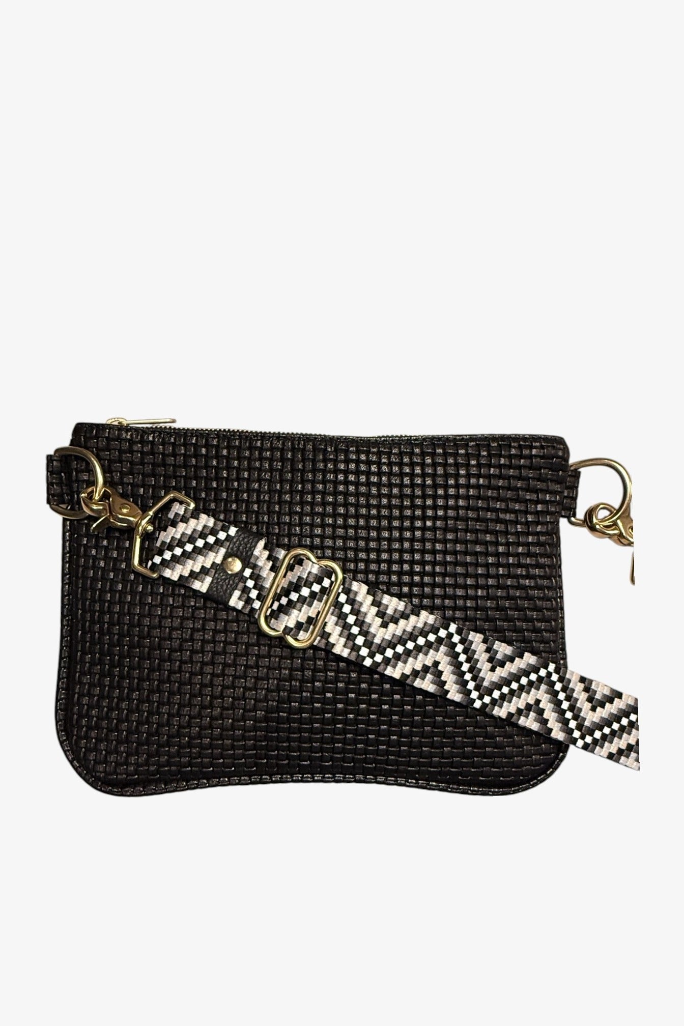 ☞Alice黑L Alice - Black Woven Italian Leather Crossbody Bag | BeAlice