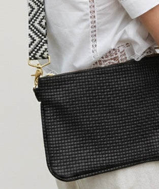 Alice Crossbody Bag, Black Embossed Leather