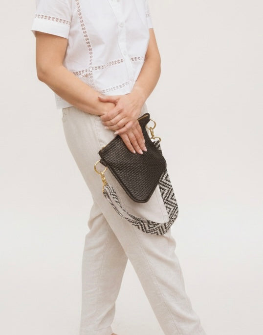 Alice - Black Woven Italian Leather Crossbody Bag | BeAlice