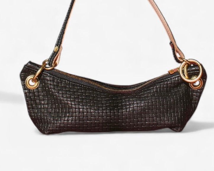 Baby Blair-East West Shoulder Bag, Black Woven Leather