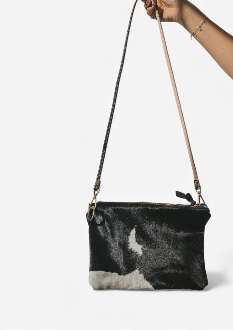 Alice Crossbody Bag, Black Leather +Calf Hair + Cow Print