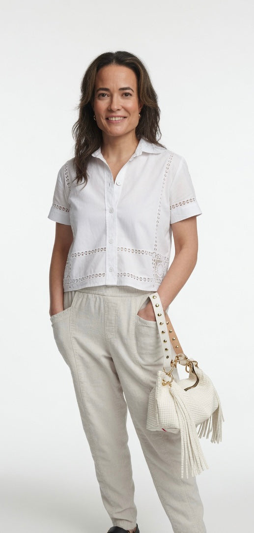 Blair Shoulder Bag, Cream Embossed Leather/Tassels
