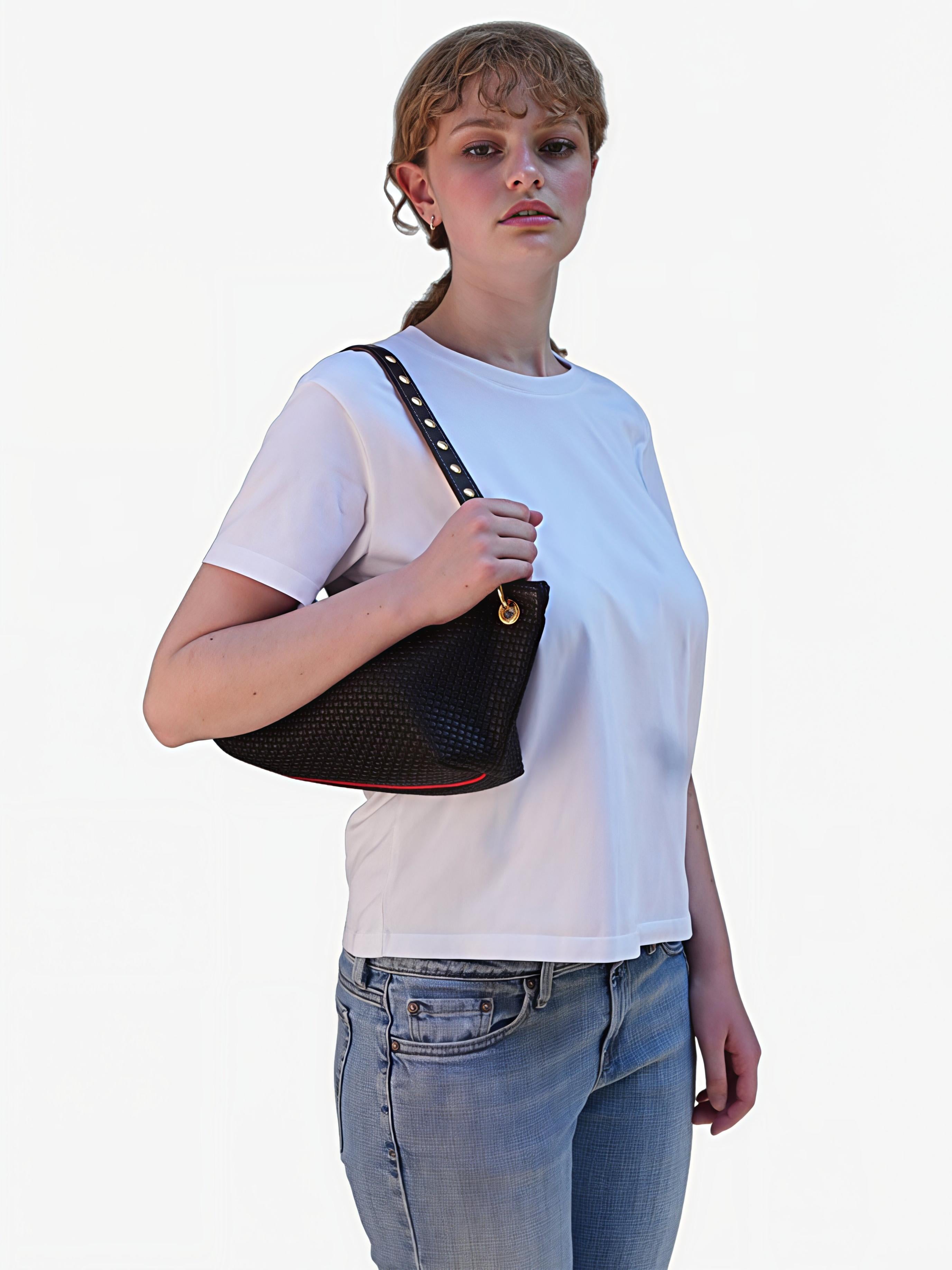Blair Shoulder Bag, Black Embossed Leather