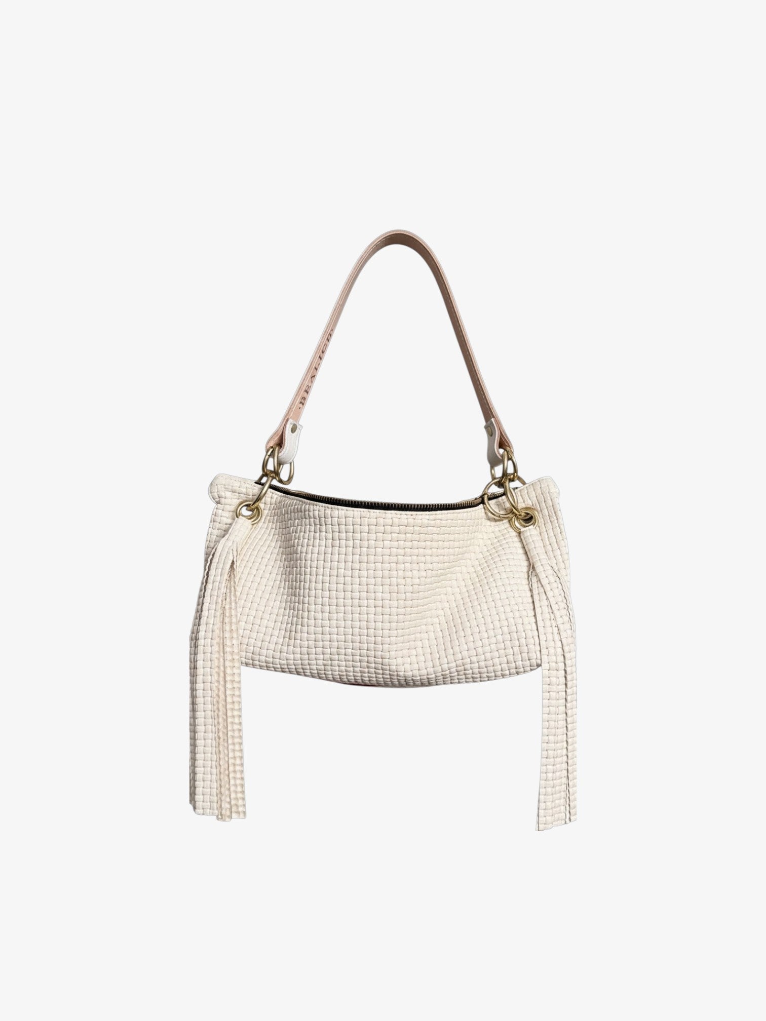 Blair Shoulder Bag, Cream Embossed Leather/Tassels