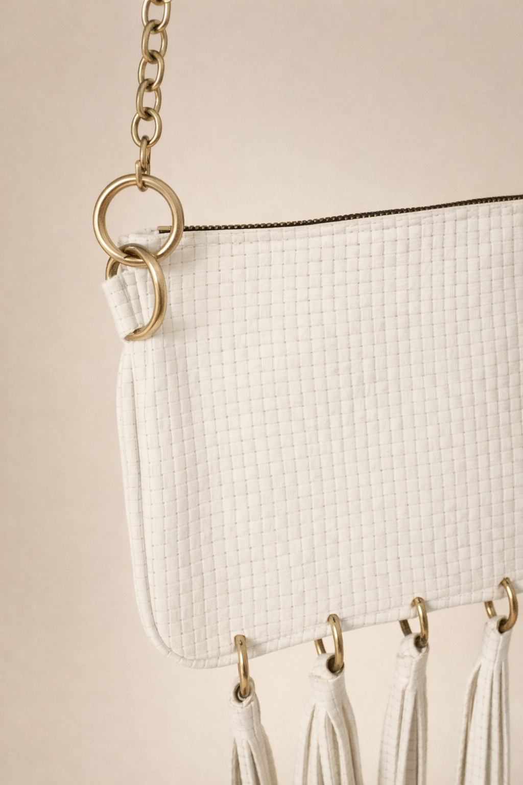 Alice Crossbody, Cream Embossed Leather/Tassels