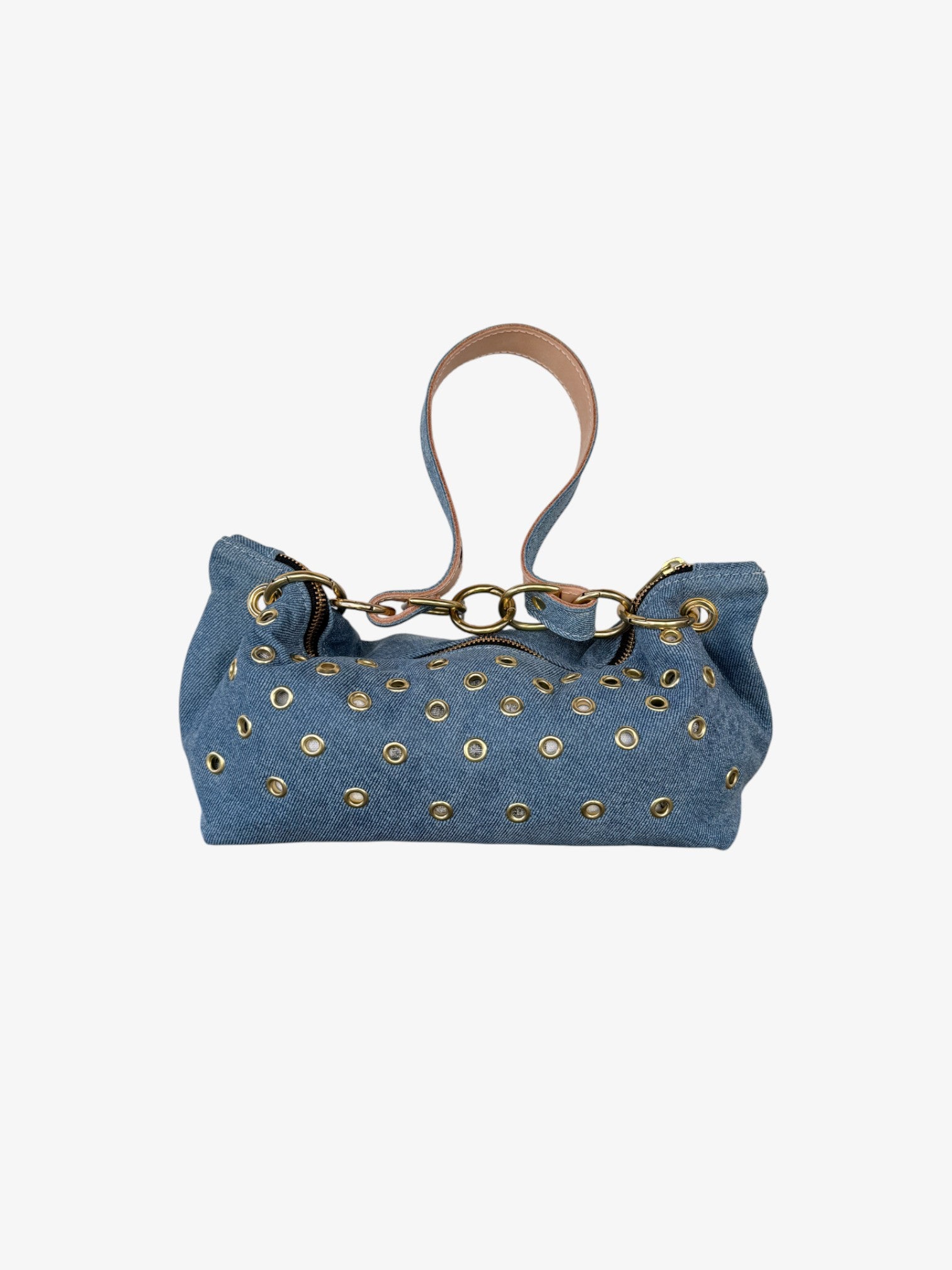 Blair-East West Shoulder Bag, Grommet/Denim Leather