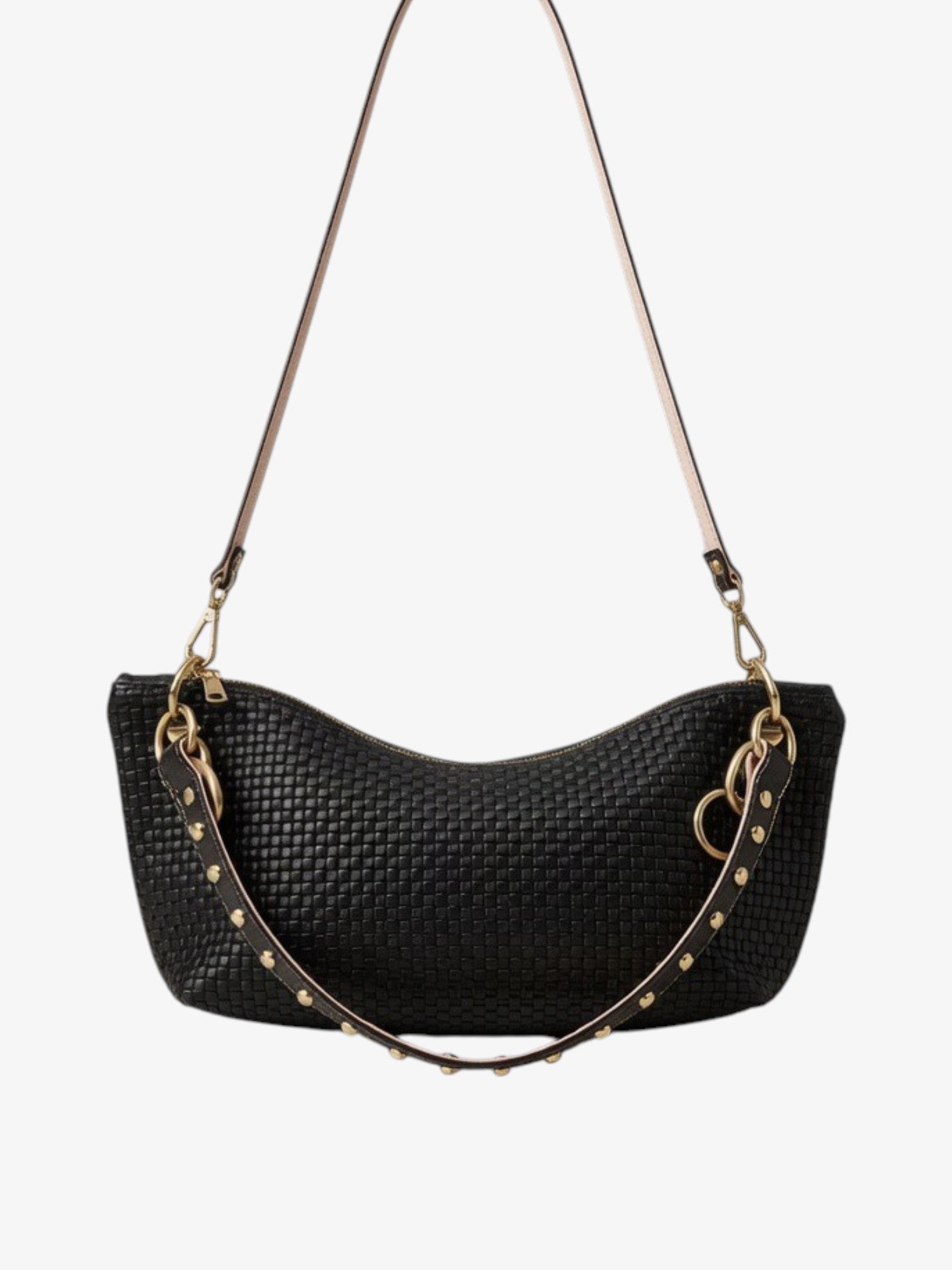 Blair Shoulder Bag, Black Embossed Leather/Studded Shoulder Strap