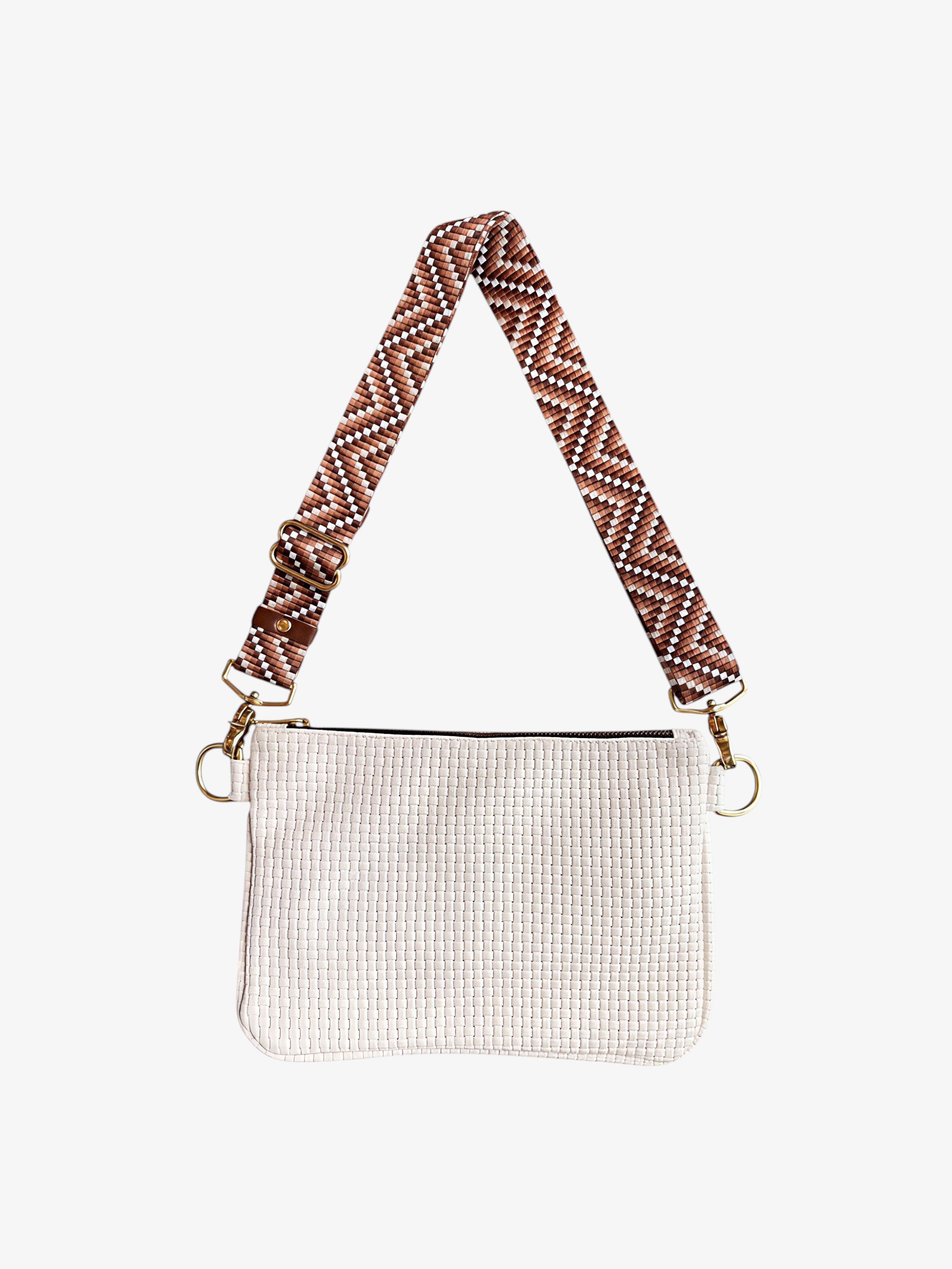 Alice Crossbody Bag, Cream Embossed Leather