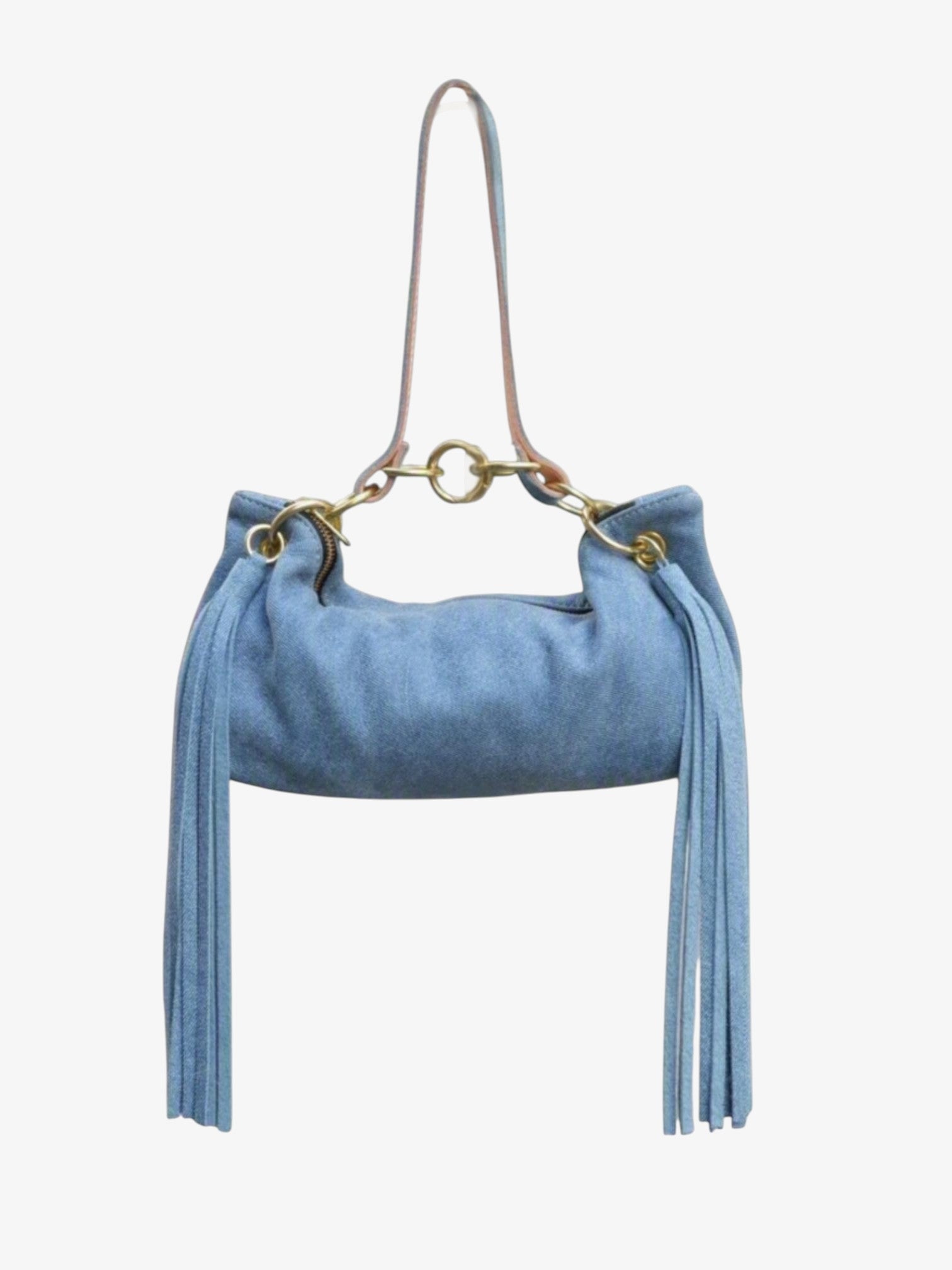 Blair Shoulder Bag, Denim-Printed Leather/Fringe
