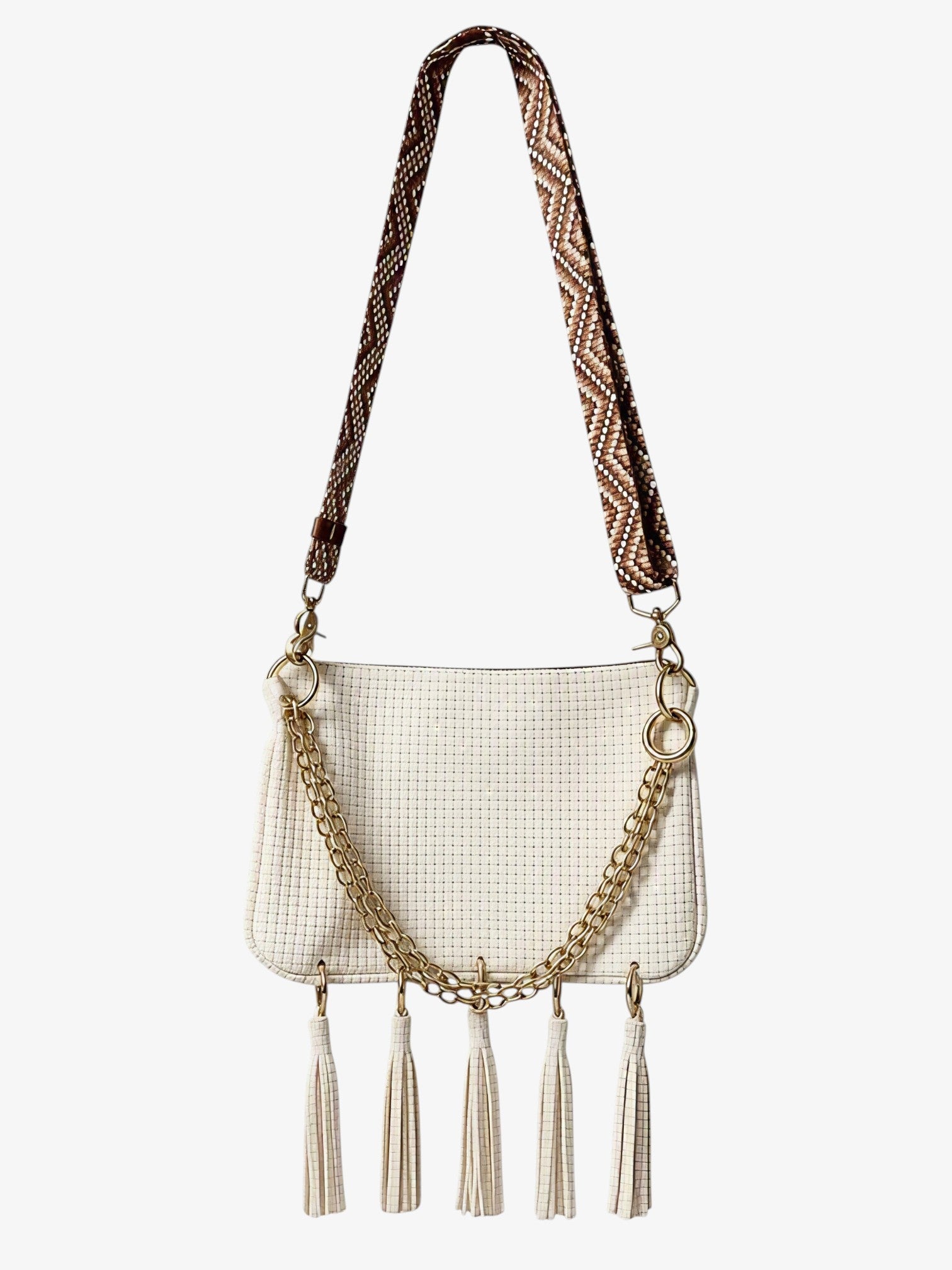 Alice Crossbody, Cream Embossed Leather/Tassels