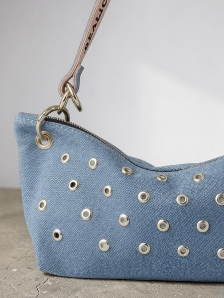 Blair Shoulder Bag, Brass Eyelet/Denim Printed Leather