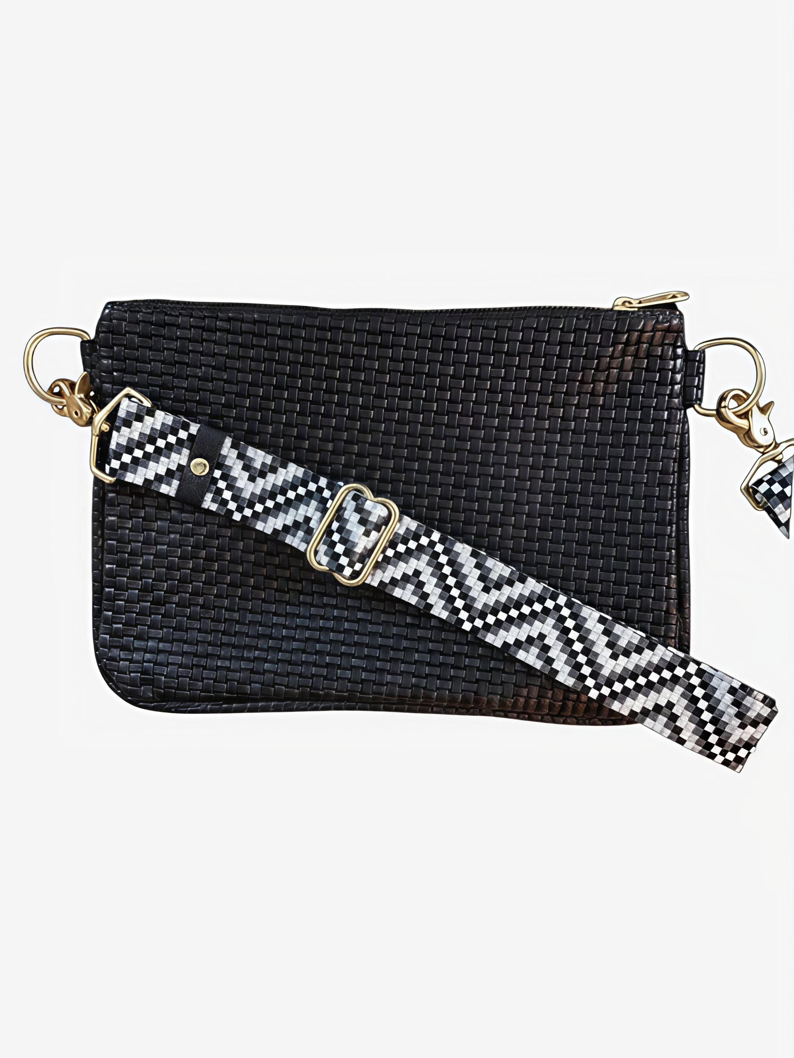 Alice Crossbody Bag, Black Embossed Leather